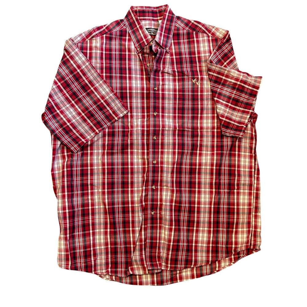 Creekwood 2XL Tall Red White Plaid Short Sleeve Button-Down‎ Shirt.
